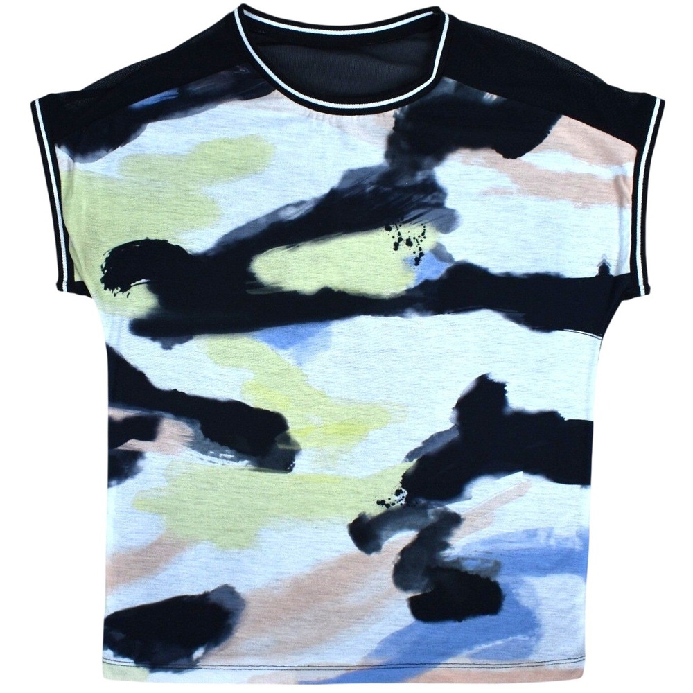 Vero Moda Womens Small Abstract Watercolor Mesh Back Sporty Short Sleeve Top